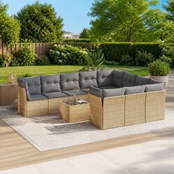 Garden Sofa Set 11 Piece Outdoor Furniture Patio Lounger with Cushions Beige