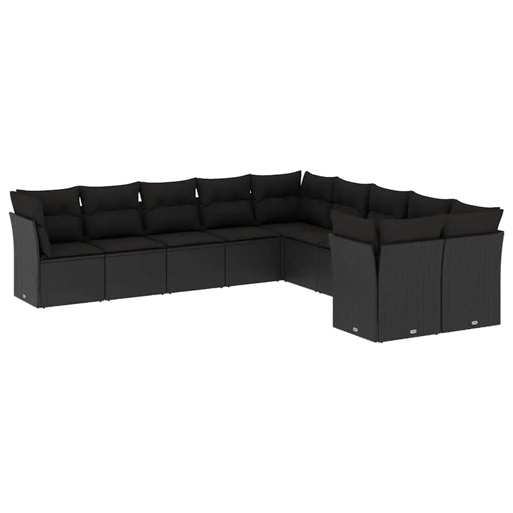 Garden Sofa Set 10 Piece Outdoor Furniture Black Poly Rattan Modular Patio