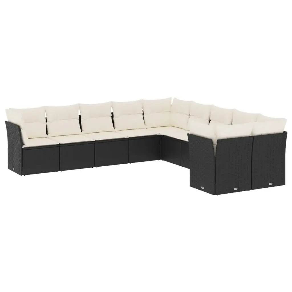 Garden Sofa Set 10 Piece Outdoor Furniture with Cushions Black Poly Rattan