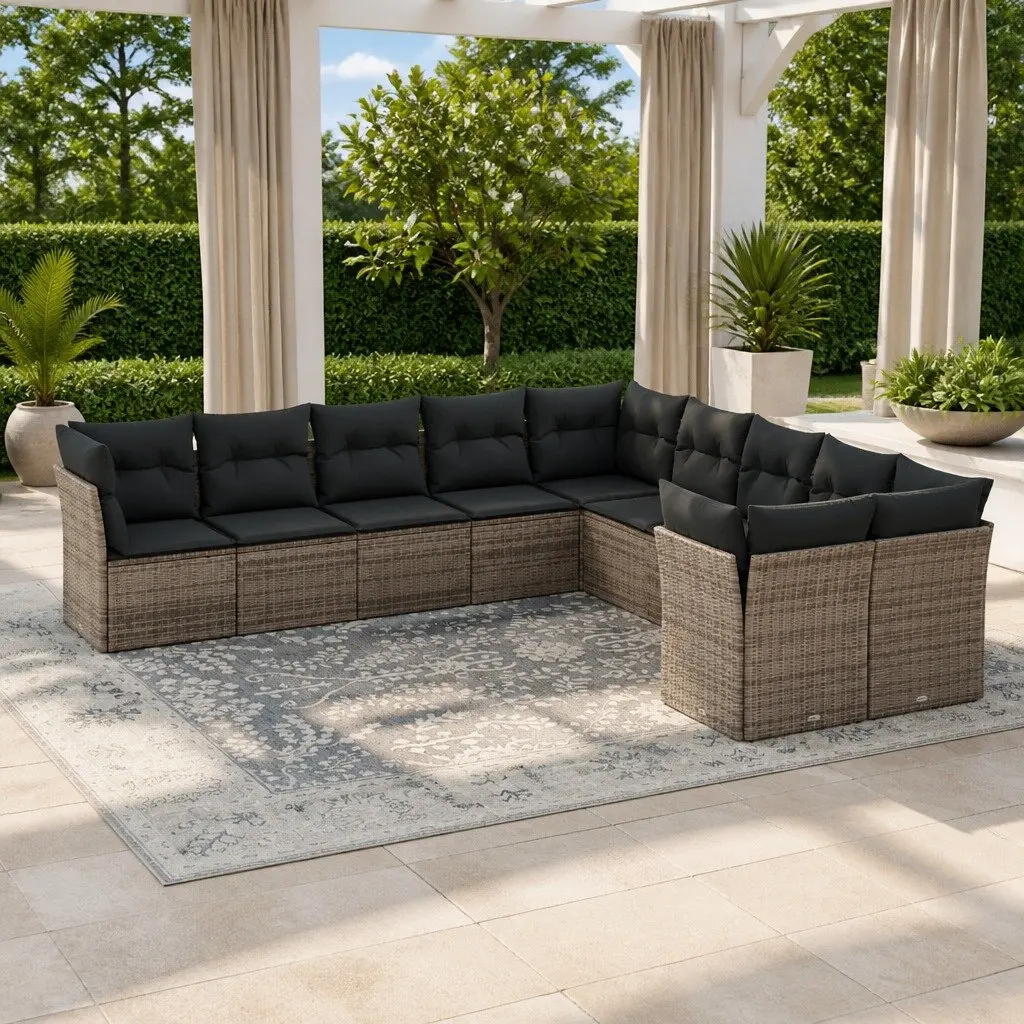 Garden Sofa Set 10 Piece Outdoor Furniture Grey Poly Rattan Patio Lounge