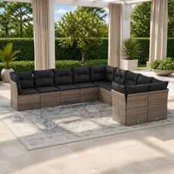 Garden Sofa Set 10 Piece Outdoor Furniture Grey Poly Rattan Patio Lounge