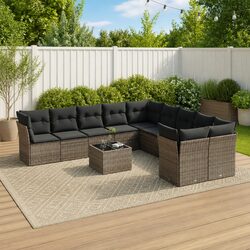 Concise 11-Piece Grey Garden Sofa Set