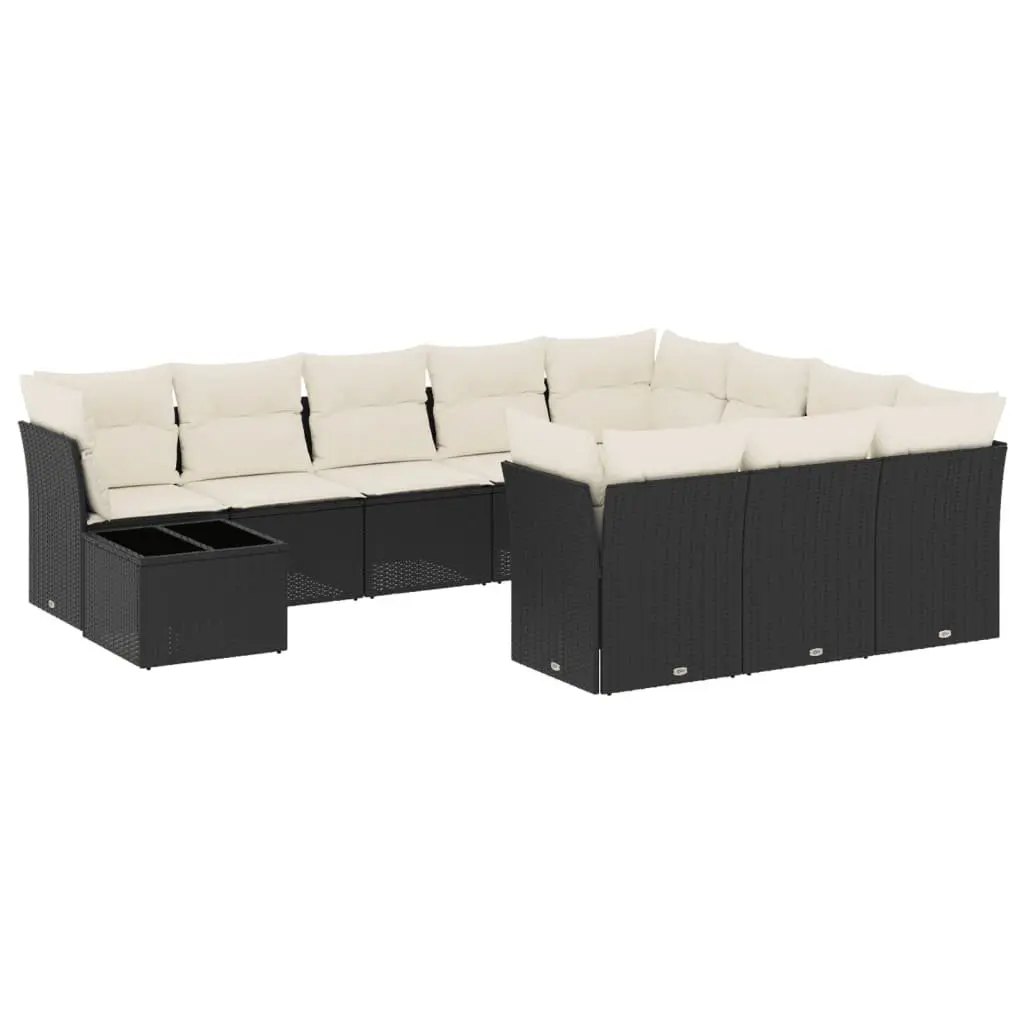 Garden Sofa Set 11 Piece Outdoor Furniture Black Poly Rattan Modular Patio