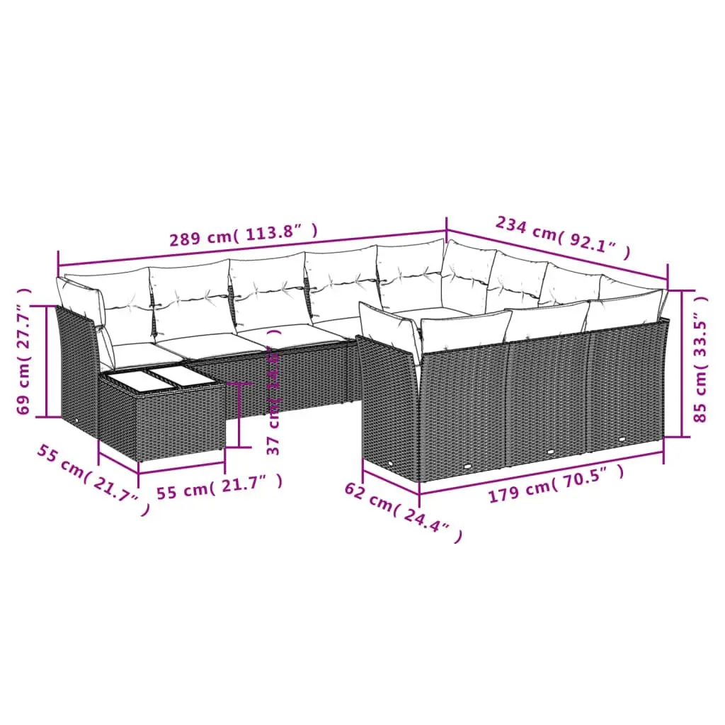Garden Sofa Set 11 Piece Outdoor Furniture Black Poly Rattan Modular Patio