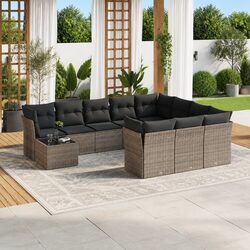 Garden Sofa Set 11 Piece Outdoor Furniture Grey Poly Rattan Modular Patio