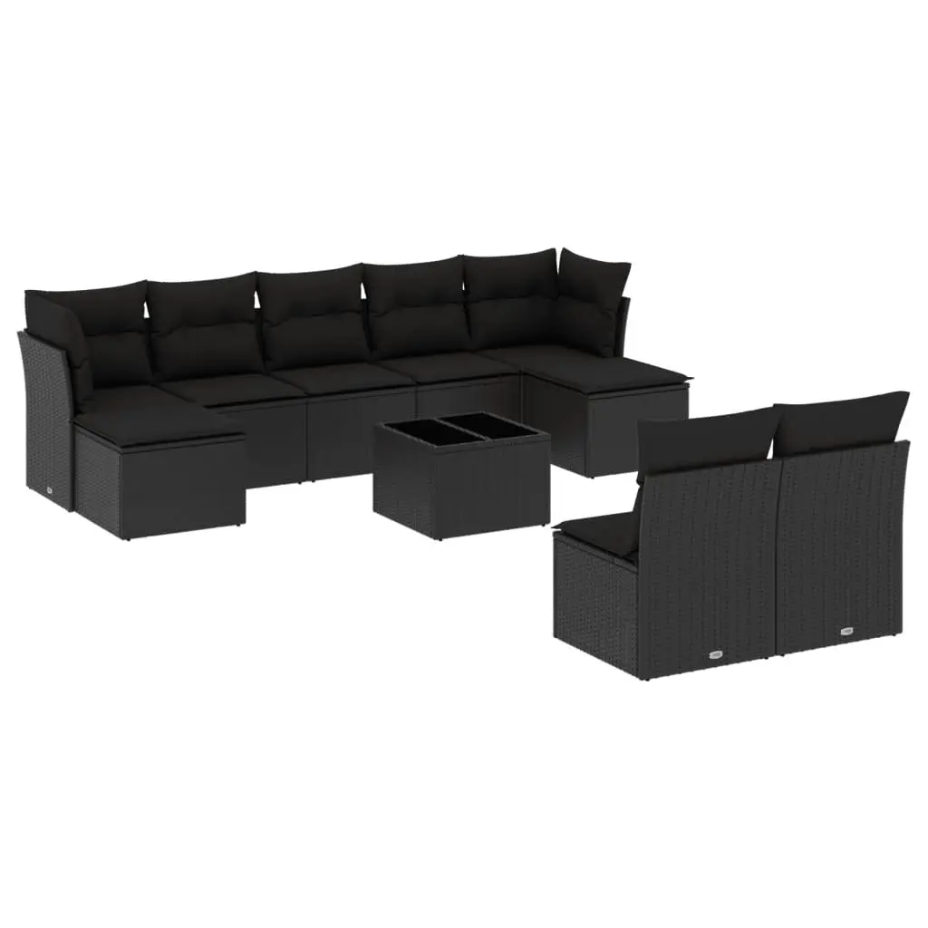 Garden Sofa Set 10 Piece Outdoor Furniture Black Poly Rattan Patio Modular