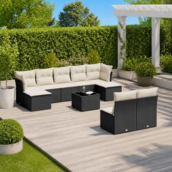 Garden Sofa Set 10 Piece Outdoor Furniture Black Poly Rattan Modular Patio