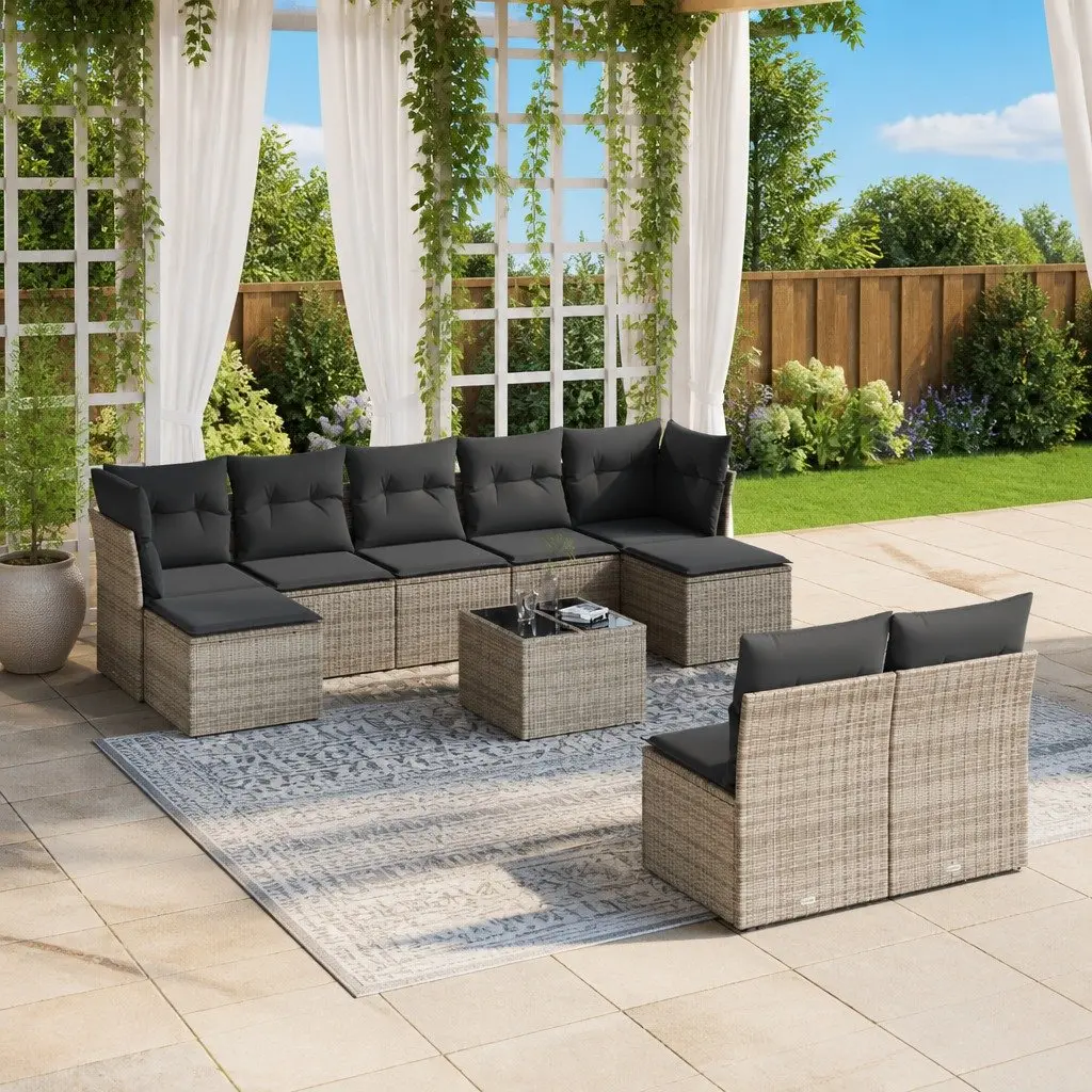 Garden Sofa Set 10 Piece Outdoor Furniture Grey Poly Rattan Patio Lounge with