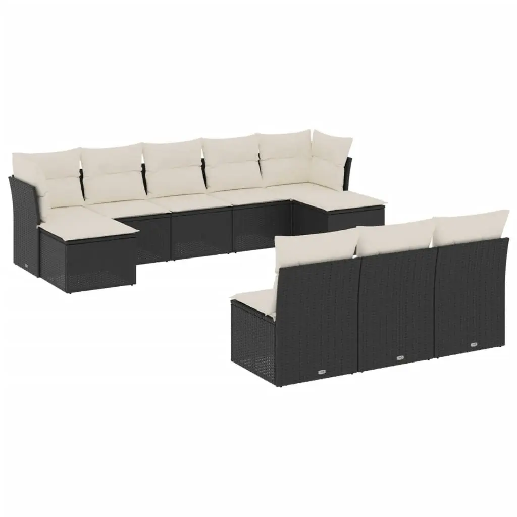 10 Piece Garden Sofa Set Black Modular Outdoor Furniture with Cushions