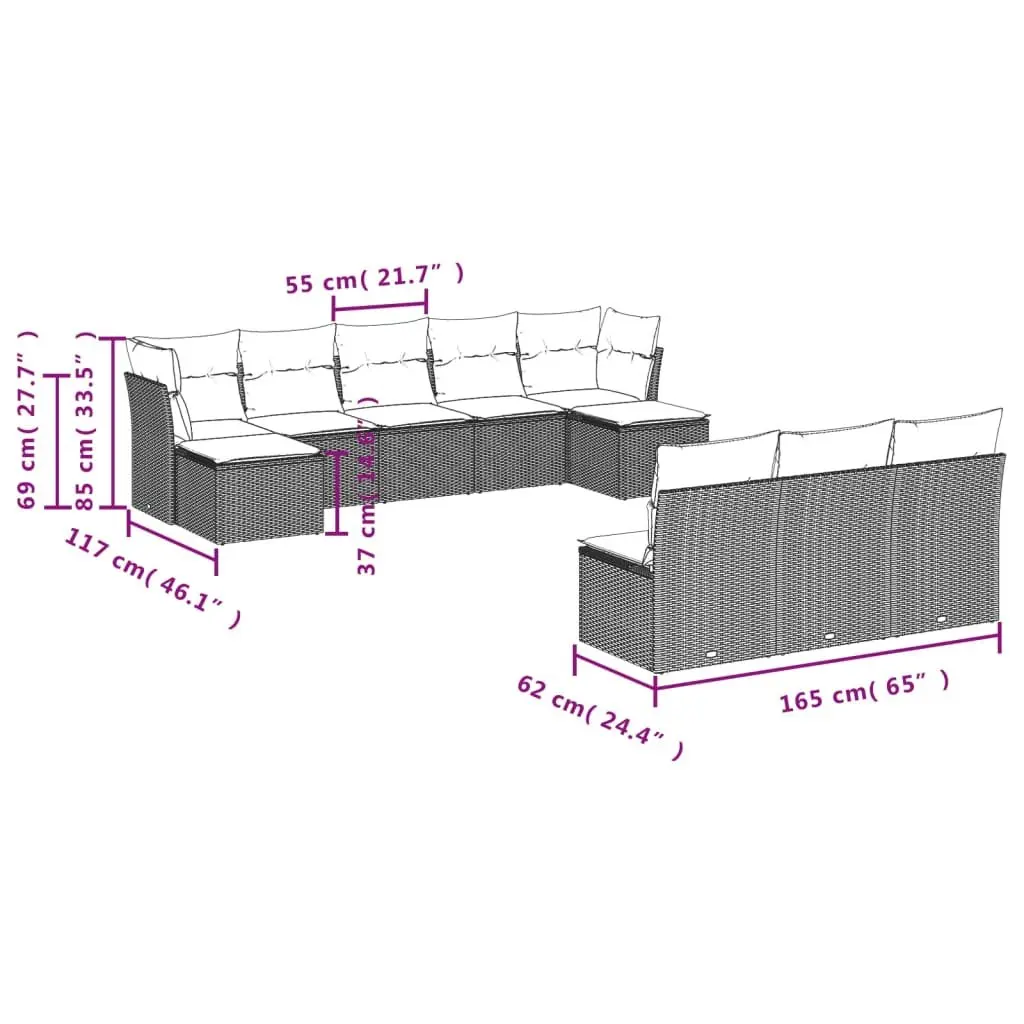 10 Piece Garden Sofa Set Black Modular Outdoor Furniture with Cushions