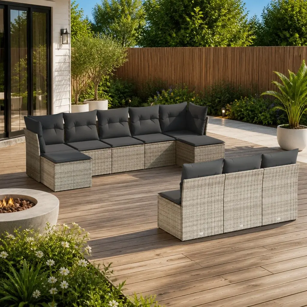 Garden Sofa Set 10 Piece Outdoor Furniture Patio Seating Grey with Cushions