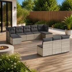 Concise 10-Piece Garden Sofa Set with Cushions in Grey