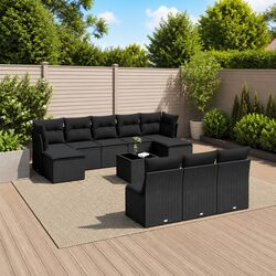 Outdoor Garden Sofa Set 11 Piece Black Poly Rattan Modular Patio Furniture with