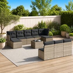 11-Piece Grey Poly Rattan Sofa Set for Outdoor Spaces
