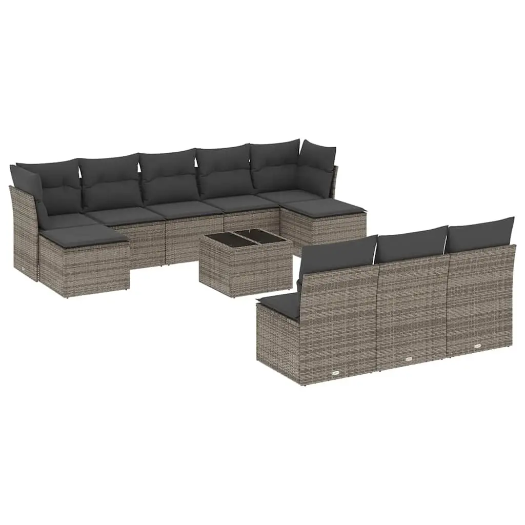 Outdoor Garden Sofa Set 11 Pieces Grey Poly Rattan Modular Patio Furniture with
