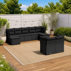 Compact 9-Piece Outdoor Garden Sofa Set with Cushions