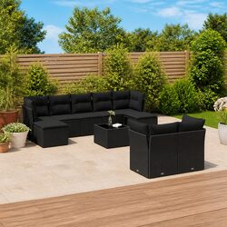 Garden Sofa Set 10 Piece Outdoor Furniture Black Poly Rattan Modular Patio