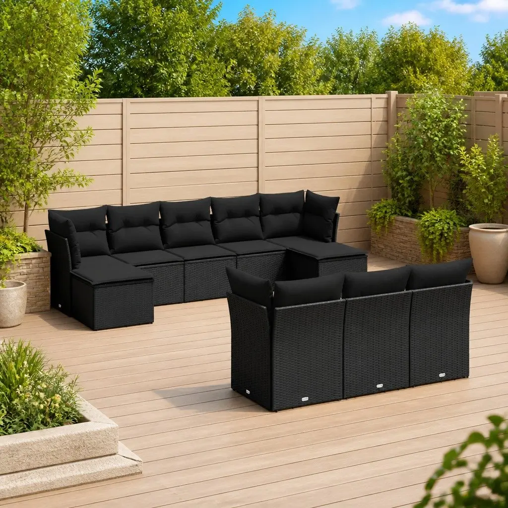 Garden Sofa Set Black 10 Piece Modular Outdoor Furniture PE Rattan