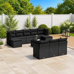 Compact 11 Piece Black Poly Rattan Sofa Set