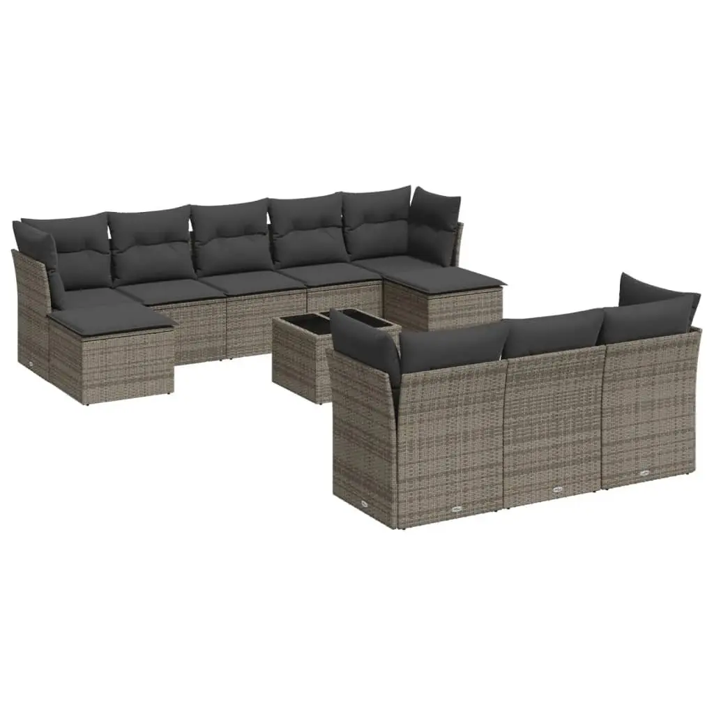 Garden Sofa Set Grey 11 Piece Outdoor Furniture Poly Rattan Modular Patio