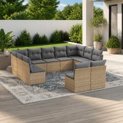 11-Piece Outdoor Sofa Set with Beige Cushions