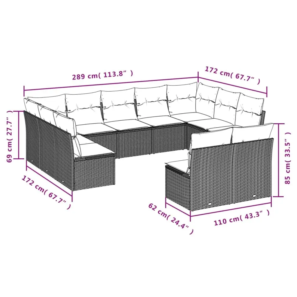 Garden Sofa Set 11 Piece Outdoor Furniture Beige Rattan Cushions Patio Seating