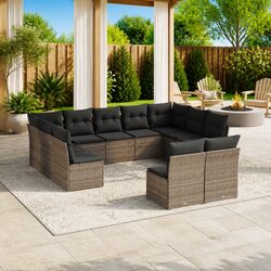 Compact 11 Piece Grey Garden Sofa Set for Outdoor Use
