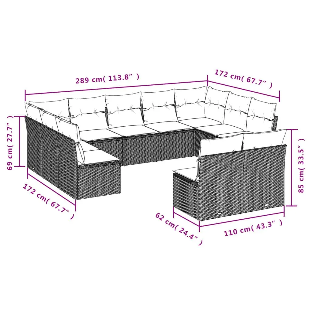 Garden Sofa Set Grey 11 Piece Modular Outdoor Furniture with Cushions