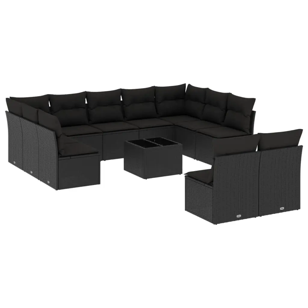 Garden Sofa Set Black 12 Piece Poly Rattan Outdoor Furniture with Cushions