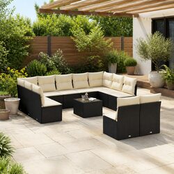 Concise 12 Piece Black Rattan Sofa Set for Outdoors