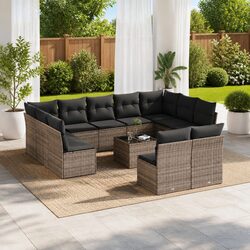 12-Piece Grey Outdoor Sofa Set with Cushions