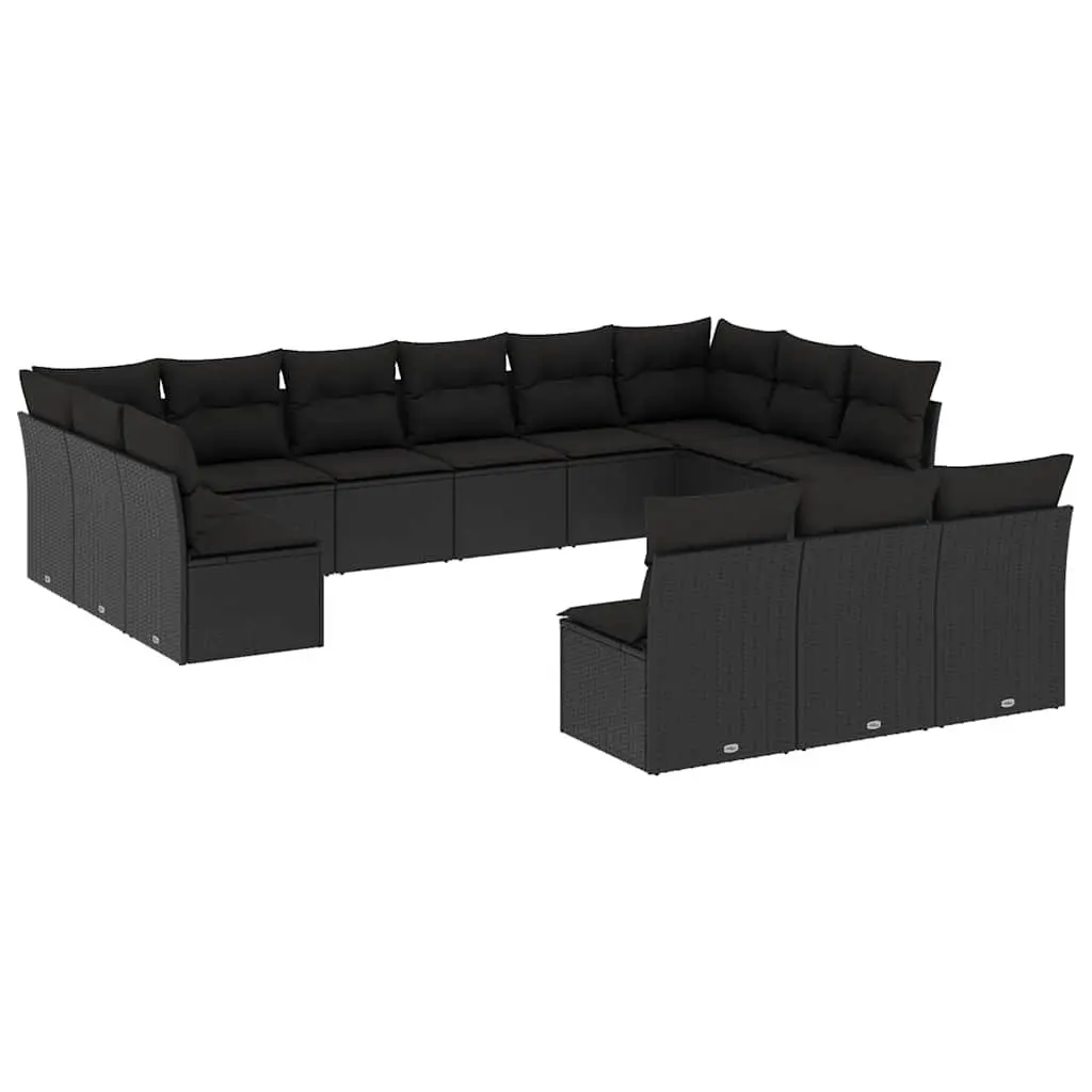 Garden Sofa Set Black 13 Piece Outdoor Furniture Patio Rattan Cushions Modular
