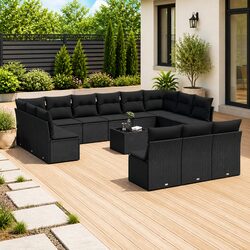 Garden Sofa Set 14 Piece Outdoor Furniture Patio Black Poly Rattan Modular