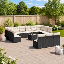Garden Sofa Set 14 Piece Outdoor Furniture Black Poly Rattan Modular Patio