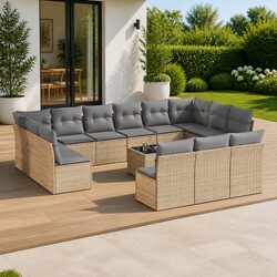 Garden Sofa Set 14 Pieces Outdoor Patio Furniture Modular Seating Beige Cushions