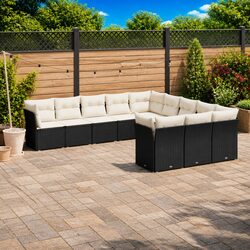 Garden Sofa Set 11 Piece Outdoor Furniture Patio Sectional Black Poly Rattan