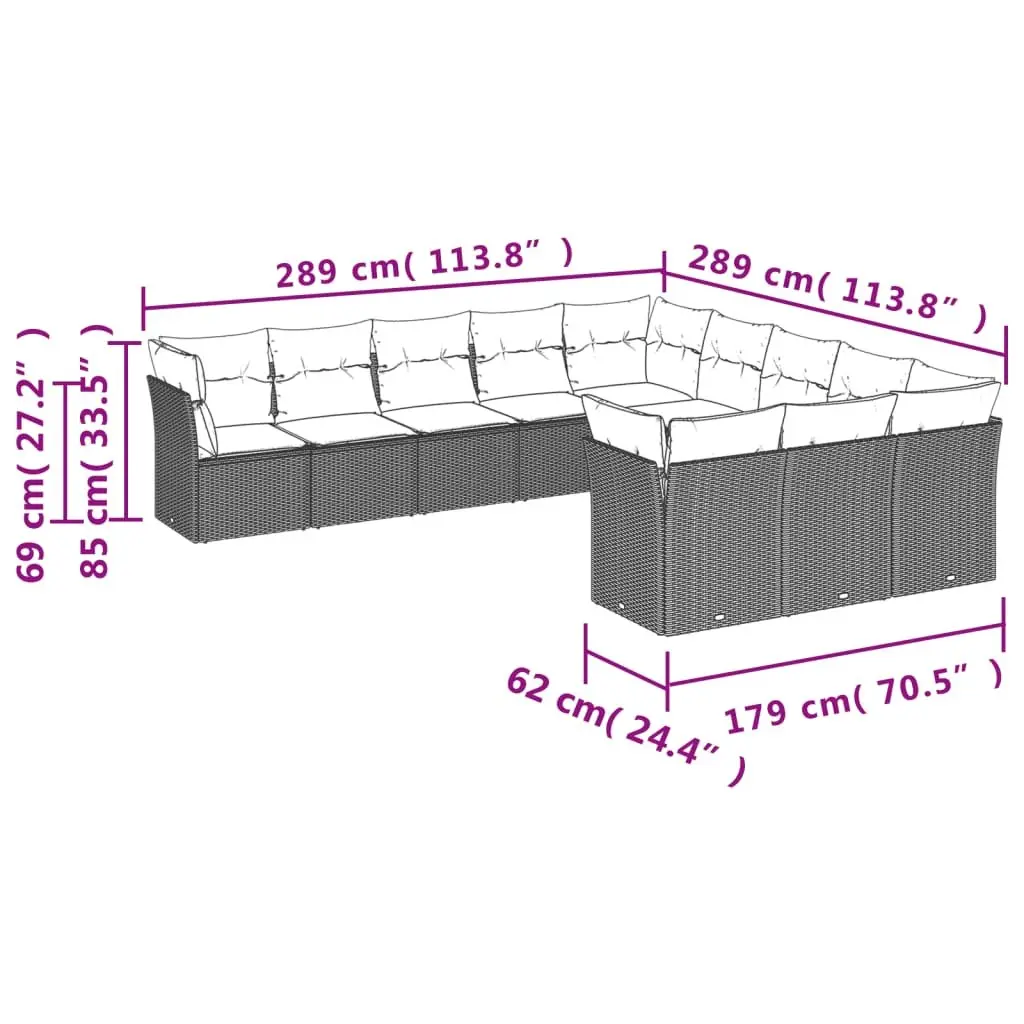 Outdoor Garden Sofa Set 11 Piece Patio Furniture with Cushions Beige Rattan
