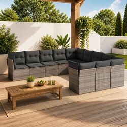 Garden Sofa Set 11 Piece Outdoor Furniture Patio Grey Modular Rattan Cushioned