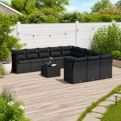 Garden Sofa Set 12 Piece Outdoor Furniture Black Poly Rattan Patio Seating
