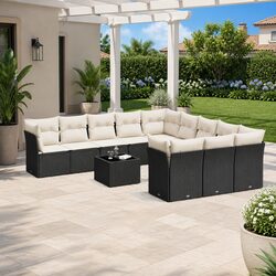 Garden Sofa Set 12 Piece Outdoor Furniture Black Poly Rattan Modular Patio