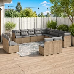 Garden Sofa Set 12 Piece Outdoor Furniture Patio Beige Poly Rattan Modular