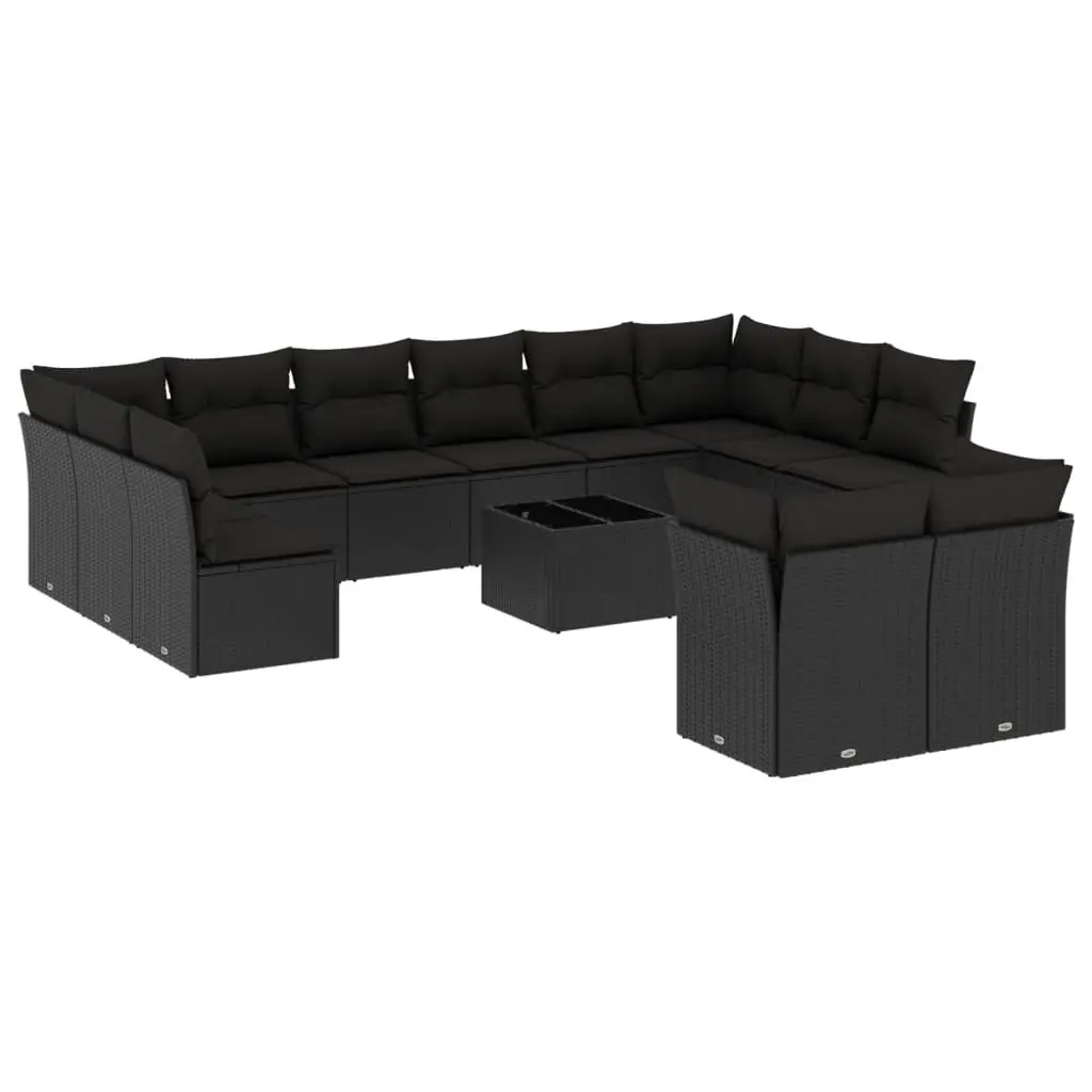 Outdoor Garden Sofa Set 13 Piece Black Poly Rattan Patio Furniture with Cushions
