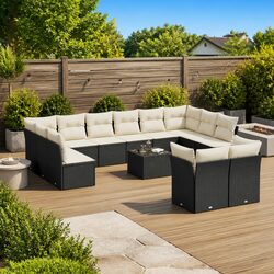 Concise 13 Piece Black Poly Rattan Sofa Set