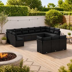 Concise Black Modular Garden Sofa Set - 13 Pieces