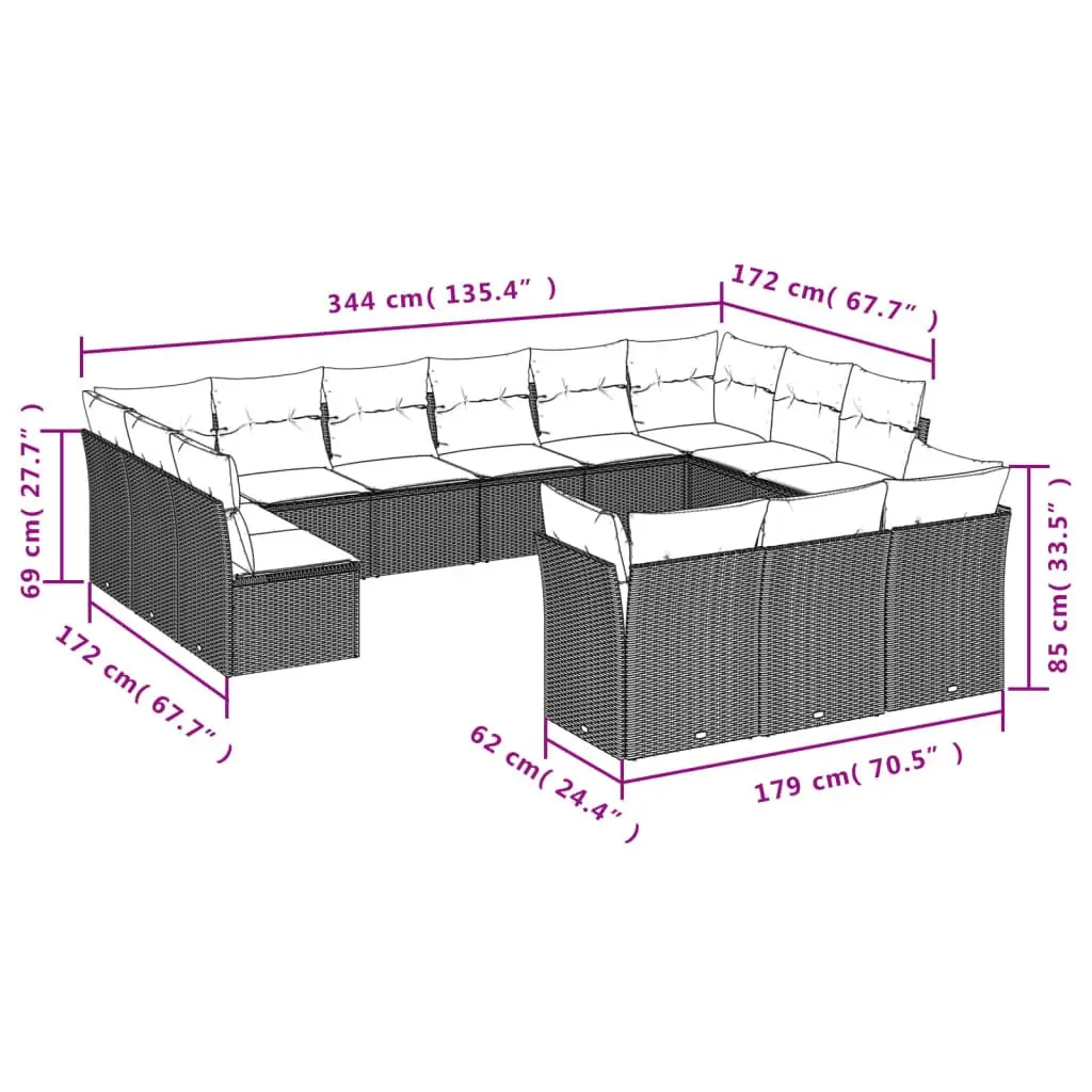 Outdoor Garden Sofa Set 13 Piece Black Poly Rattan Modular Patio Furniture with