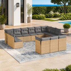 Garden Sofa Set 13 Piece Outdoor Furniture Patio Beige with Cushions Modular