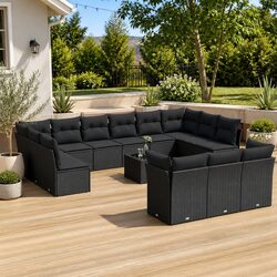Garden Sofa Set 14 Piece Outdoor Furniture Black Poly Rattan Modular Patio