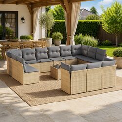 Garden Sofa Set 14 Piece Outdoor Furniture Patio Beige with Cushions Table