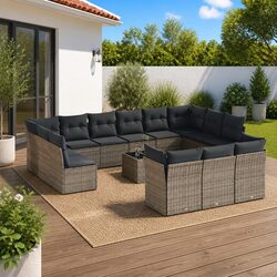 Garden Sofa Set 14 Piece Outdoor Furniture Grey Modular Rattan Patio Seating