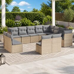 Garden Sofa Set 12 Piece Outdoor Furniture Beige Cushions Modular Patio Seating